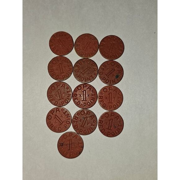 Vintage WW2 US Opa Red Point War Ration Points tokens Lot of 13(gg266) - Picture 7 of 9